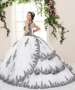 Quinceañera Lace Applique Illusion Quinceanera Dress By House Of Wu 26959