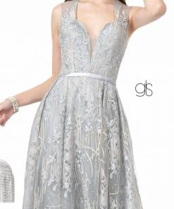 Lace Applique Long A-line Dress By Elizabeth K GL2835