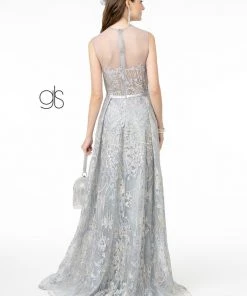 Lace Applique Long A-line Dress By Elizabeth K GL2835