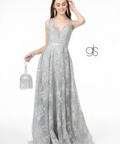 Lace Applique Long A-line Dress By Elizabeth K GL2835