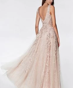 Lace Applique Long Tulle Dress By Cinderella Divine CD4091 Prom