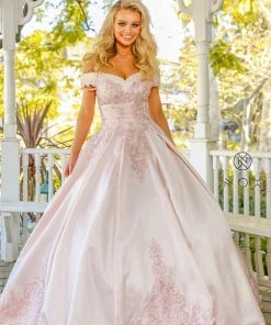 Lace Applique Off Shoulder Ball Gown By Nox Anabel U802 Prom