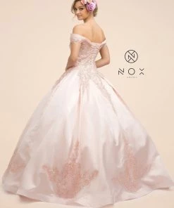 Lace Applique Off Shoulder Ball Gown By Nox Anabel U802 Prom