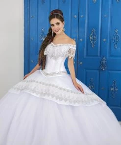 LA Glitter By House Of Wu Quinceañera Lace Applique Off Shoulder Dress By House Of Wu LA Glitter 24046