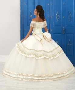 LA Glitter By House Of Wu Quinceañera Lace Applique Off Shoulder Dress By House Of Wu LA Glitter 24046