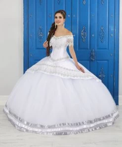 LA Glitter By House Of Wu Quinceañera Lace Applique Off Shoulder Dress By House Of Wu LA Glitter 24046