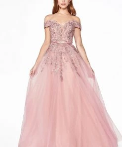 Applique Off Shoulder Gown By Cinderella Divine KV1049