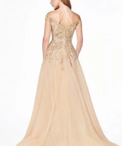 Applique Off Shoulder Gown By Cinderella Divine KV1049