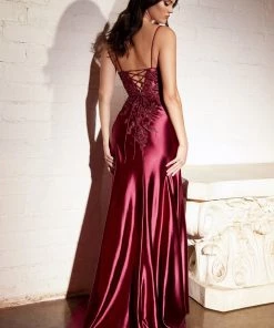 Prom Lace Applique Satin Gown By Cinderella Divine CM318