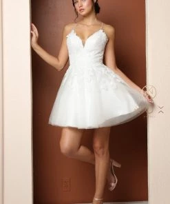 Lace Applique Short A-line Dress By Nox Anabel R707 Prom