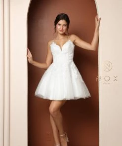 Lace Applique Short A-line Dress By Nox Anabel R707 Prom