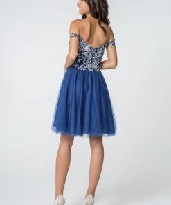 Lace Applique Short Off Shoulder Dress By Elizabeth K GS2862 Prom