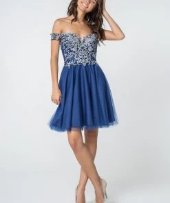 Lace Applique Short Off Shoulder Dress By Elizabeth K GS2862 Prom