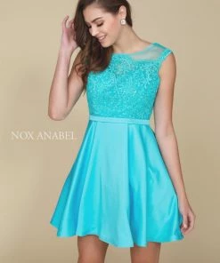 Lace Applique Short Sleeveless Dress By Nox Anabel 6288 Prom