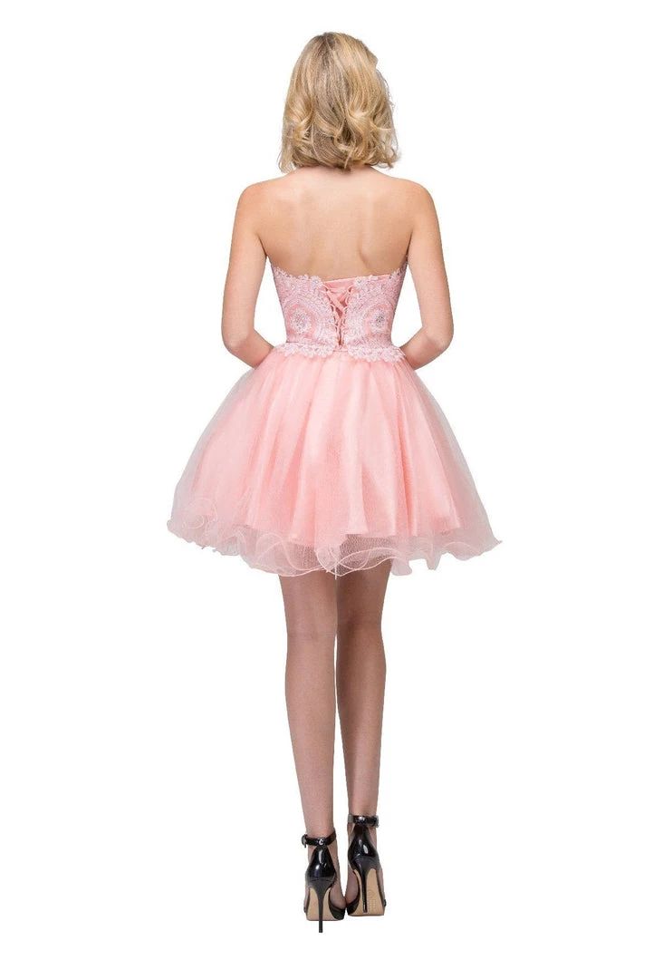 Prom Lace Applique Short Strapless Dress With Ruffled Skirt By Star Box 6413 4 Prom Lace Applique Short Strapless Dress With Ruffled Skirt By Star Box 6413
