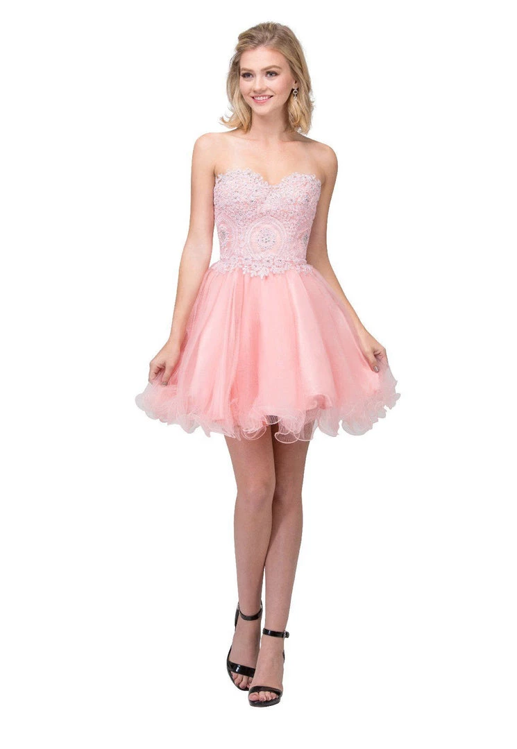 Prom Lace Applique Short Strapless Dress With Ruffled Skirt By Star Box 6413 3 Prom Lace Applique Short Strapless Dress With Ruffled Skirt By Star Box 6413