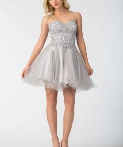 Prom Lace Applique Short Strapless Dress With Ruffled Skirt By Star Box 6413 13 Prom Lace Applique Short Strapless Dress With Ruffled Skirt By Star Box 6413