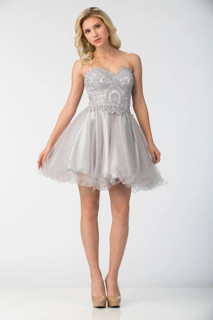 Prom Lace Applique Short Strapless Dress With Ruffled Skirt By Star Box 6413 6 Prom Lace Applique Short Strapless Dress With Ruffled Skirt By Star Box 6413