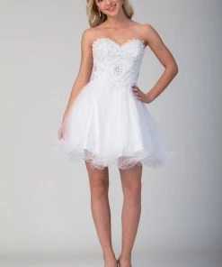 Prom Lace Applique Short Strapless Dress With Ruffled Skirt By Star Box 6413 14 Prom Lace Applique Short Strapless Dress With Ruffled Skirt By Star Box 6413