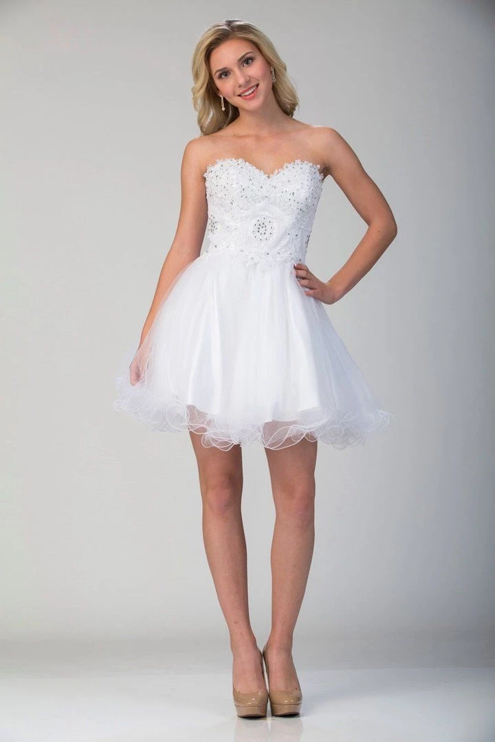 Prom Lace Applique Short Strapless Dress With Ruffled Skirt By Star Box 6413 7 Prom Lace Applique Short Strapless Dress With Ruffled Skirt By Star Box 6413