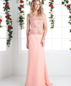 Lace Applique Peplum Gown By Cinderella Divine CK53