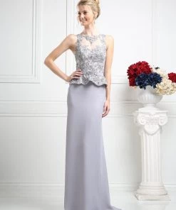 Lace Applique Peplum Gown By Cinderella Divine CK53