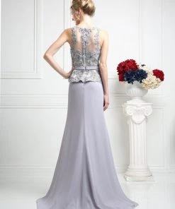 Lace Applique Peplum Gown By Cinderella Divine CK53