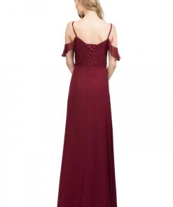 Starbox Lace Bodice Long Cold Shoulder Dress With Slit By Star Box 81020