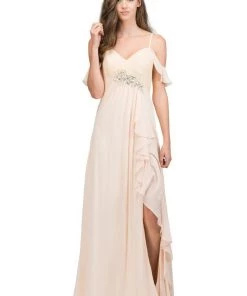 Starbox Lace Bodice Long Cold Shoulder Dress With Slit By Star Box 81020