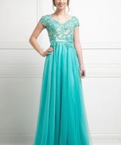 Lace Bodice Short Sleeve Gown By Cinderella Divine KD022