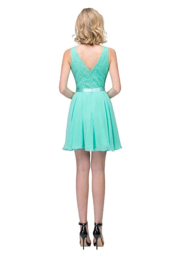 Prom Lace Bodice Short V-Neck Dress With Chiffon Skirt By Star Box 6149 7 Prom Lace Bodice Short V-Neck Dress With Chiffon Skirt By Star Box 6149