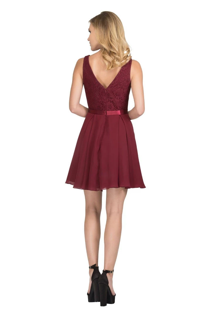 Prom Lace Bodice Short V-Neck Dress With Chiffon Skirt By Star Box 6149 4 Prom Lace Bodice Short V-Neck Dress With Chiffon Skirt By Star Box 6149