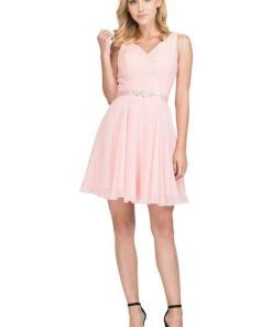 Prom Lace Bodice Short V-Neck Dress With Chiffon Skirt By Star Box 6149 16 Prom Lace Bodice Short V-Neck Dress With Chiffon Skirt By Star Box 6149