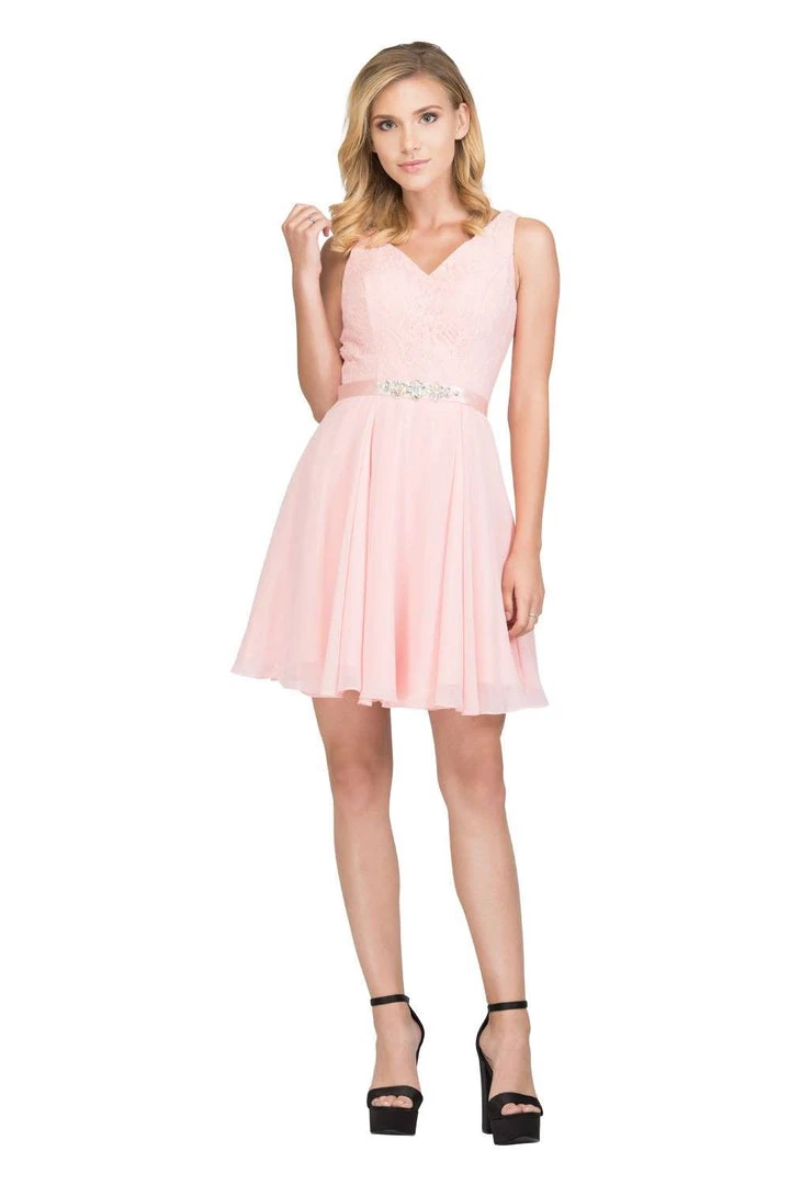 Prom Lace Bodice Short V-Neck Dress With Chiffon Skirt By Star Box 6149 5 Prom Lace Bodice Short V-Neck Dress With Chiffon Skirt By Star Box 6149