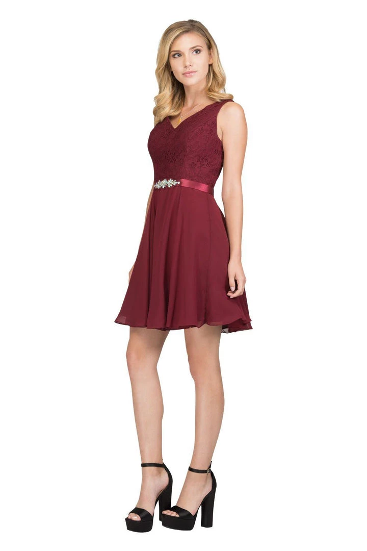 Prom Lace Bodice Short V-Neck Dress With Chiffon Skirt By Star Box 6149 3 Prom Lace Bodice Short V-Neck Dress With Chiffon Skirt By Star Box 6149