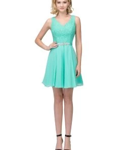 Prom Lace Bodice Short V-Neck Dress With Chiffon Skirt By Star Box 6149 17 Prom Lace Bodice Short V-Neck Dress With Chiffon Skirt By Star Box 6149