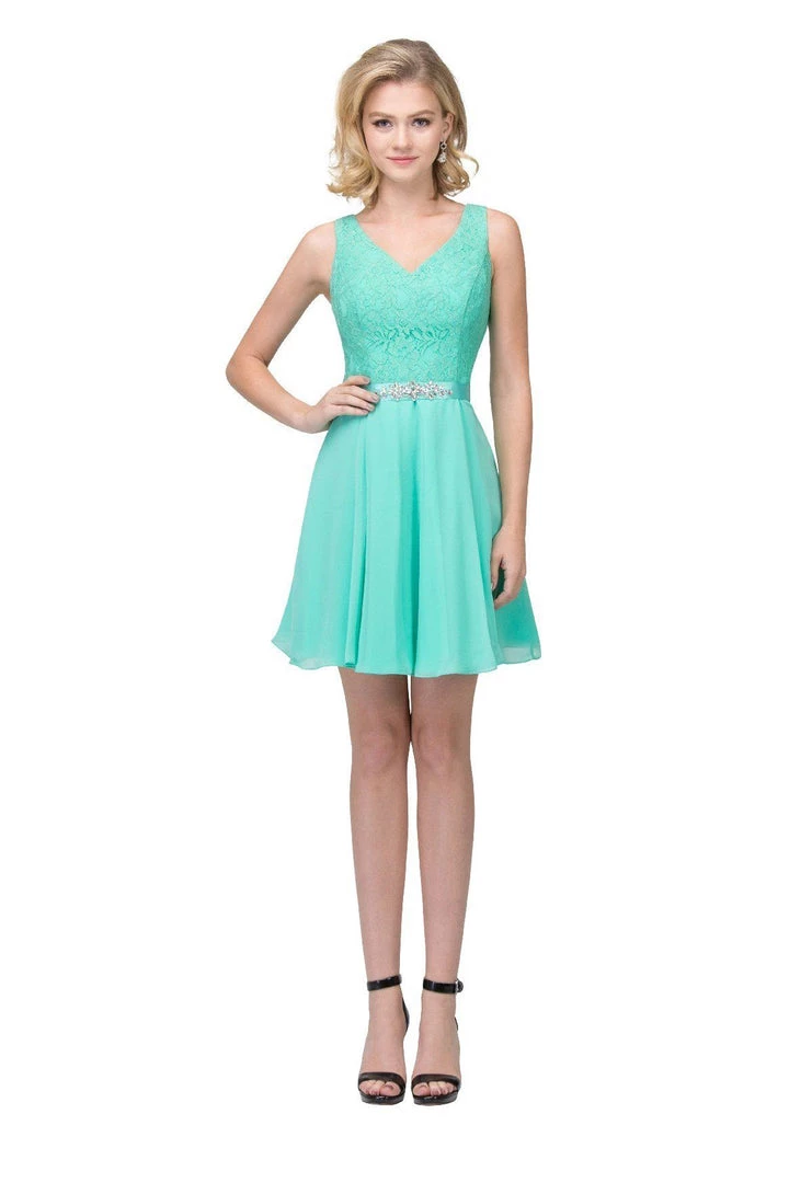 Prom Lace Bodice Short V-Neck Dress With Chiffon Skirt By Star Box 6149 6 Prom Lace Bodice Short V-Neck Dress With Chiffon Skirt By Star Box 6149