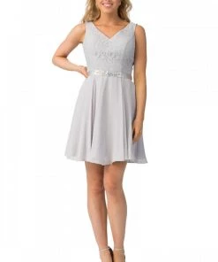 Prom Lace Bodice Short V-Neck Dress With Chiffon Skirt By Star Box 6149 23 Prom Lace Bodice Short V-Neck Dress With Chiffon Skirt By Star Box 6149