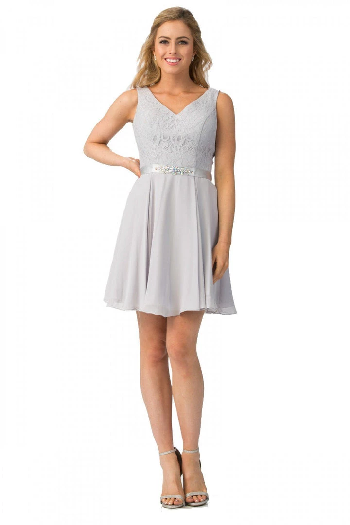 Prom Lace Bodice Short V-Neck Dress With Chiffon Skirt By Star Box 6149 12 Prom Lace Bodice Short V-Neck Dress With Chiffon Skirt By Star Box 6149