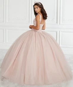 House Of Wu Fiesta Gowns Lace Bodice V-Neck Quinceanera Dress By Fiesta Gowns 56389 Quinceañera