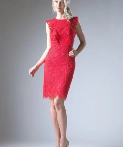 Short Lace Dress With Flutter Sleeves By Cinderella Divine CH515 Prom