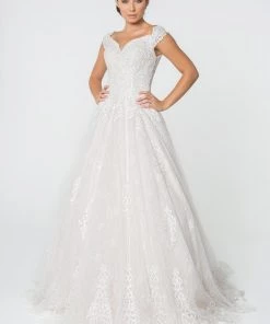 Lace Embellished Long A-Line Wedding Gown By Elizabeth K GL2823