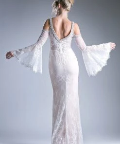 Prom Long Fitted Lace Dress With Bell Sleeves By Cinderella Divine 13112 15 Prom Long Fitted Lace Dress With Bell Sleeves By Cinderella Divine 13112