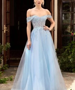 Lace Off Shoulder Gown By Cinderella Divine CD961 Prom