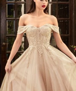 Lace Off Shoulder Gown By Cinderella Divine CD961 Prom