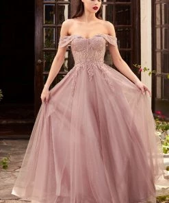 Lace Off Shoulder Gown By Cinderella Divine CD961 Prom