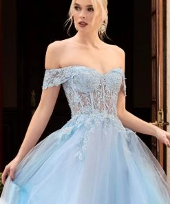 Lace Off Shoulder Gown By Cinderella Divine CD961 Prom