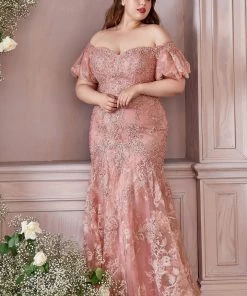 Lace Off Shoulder Mermaid Gown By Cinderella Divine CD959 Prom