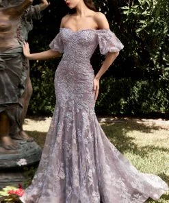 Lace Off Shoulder Mermaid Gown By Cinderella Divine CD959 Prom