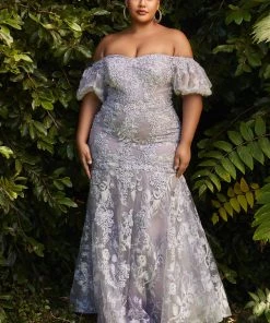Lace Off Shoulder Mermaid Gown By Cinderella Divine CD959 Prom